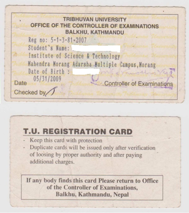 TU registration card